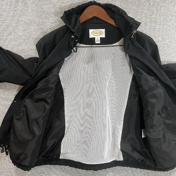 Talbots Jacket Women Sz Medium Black Full Zip Hooded Mesh Lined Fall Spring Coat - Picture 10 of 13